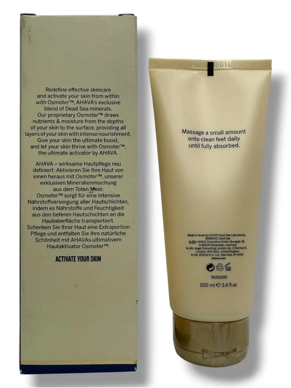 AHAVA Dead Sea Mineral Foot Cream 3.4 oz Dry Cracked Feet Osmoter Jojoba